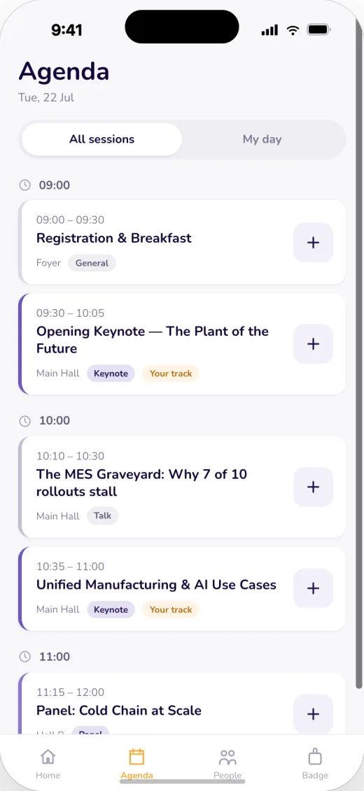 Event agenda by session