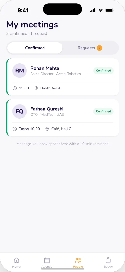 Meeting requests list